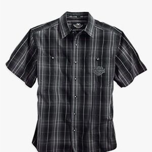 Harley-Davidson Black & Gray Plaid Short-Sleeve Button-Down Shirt